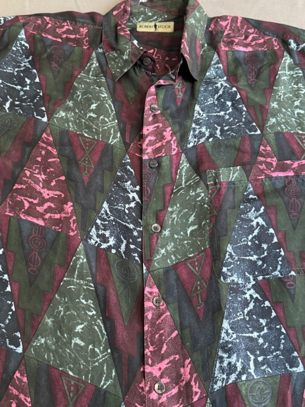 100% Silk Vintage "Robert Stock" Button Down Shirt Size Large - Picture 6 of 6